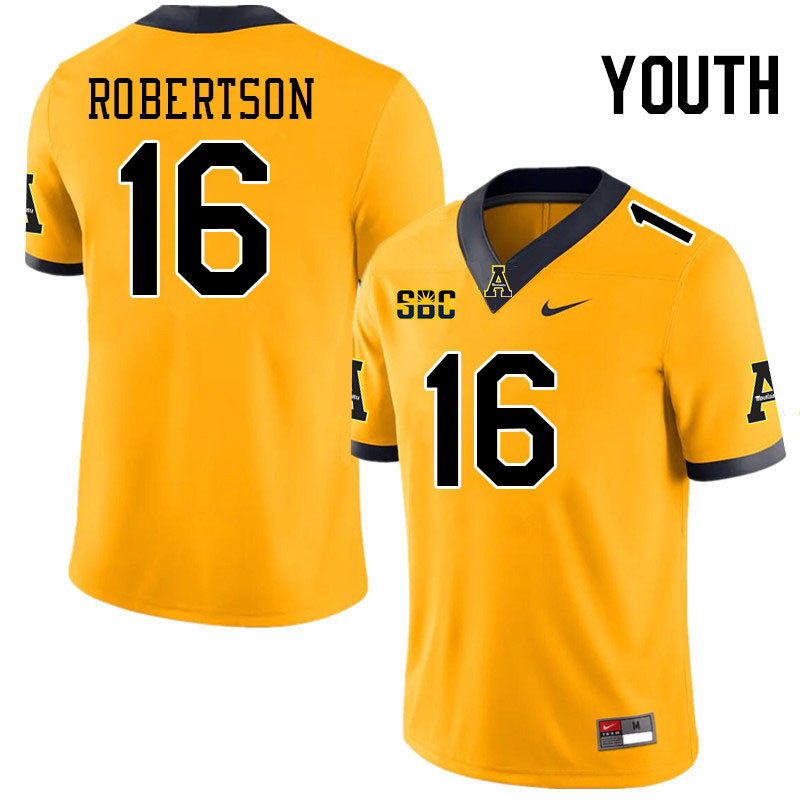 Youth #16 Seth Robertson Appalachian State Mountaineers College Football Jerseys Stitched-Gold